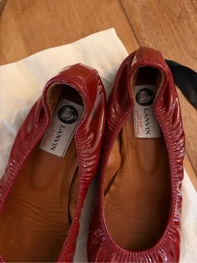 Lanvin Red Patent Leather Elastic Ballet Flats